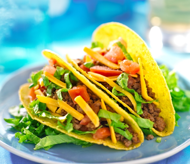 Mexican beef tacos in hard shells